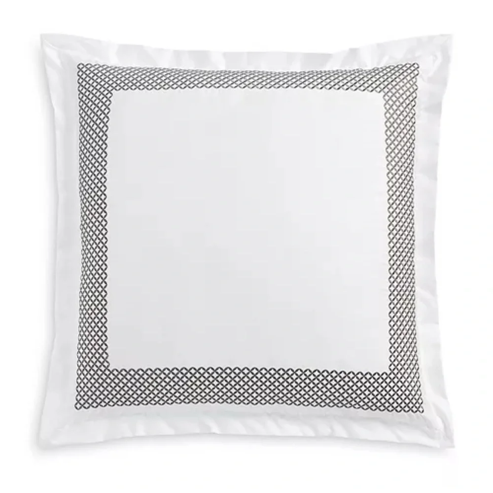 Hudson Park Collection Embroidered Geo Euro Sham in White/Blue, New w/Tag